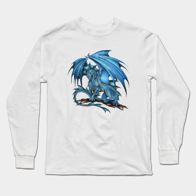 Powerful Blue Dragon Art Long Sleeve T-Shirt by Sandra Staple